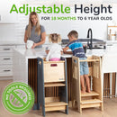 Toddler Tower with a Sliding Door and 3 Adjustable Heights - Complete Toddler Kitchen Stool Helper with Support Feet - Safe Design for 18+ Months to 6-Year-Old Kids - Gray by TinyTreasures Baby Boutique