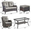 Outdoor Wicker Patio Furniture Set - 6 Piece Rattan Patio Conversation Set with 2 Rocking Swivel Chairs,2 Ottomans,1 Loveseat and 1 Coffee Table for Porch Deck Backyard Garden(Brown/Grey) by GreenHaven Gardens
