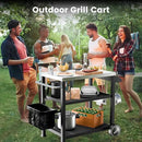 NUUK 3-Shelf Grill Cart with Stainless Steel Top – 20" x 32" Mobile Outdoor Kitchen Table for Pizza Oven, Food Prep, and Dining – Worktable with Wheels, by CozyNest Decor