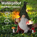 Mushroom-Picking Gnome Solar Garden Statue with 3 LED Lights, Set with 1 Gnome and 2 Small Mushroom, Lovely Garden Gnome Set for Patio, Yard, Lawn Ornament, Outdoor Decor by CozyNest Decor