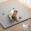 Blissful Diary Vegan Leather Baby Play Mat, 50x50 Thicken Foam Cushioned & Waterproof Playpen Mat for Infants and Toddlers, Stylish and Just Wipe-Clean Playmat for Baby Play on Floor, Light Gray by TinyTreasures Baby Boutique