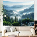 AMM Nature Forest Mountain Tapestry Green Misty Pine Tree Tapestry for Bedroom Aesthetic Foggy Woodlands Sky Landscape Tapestries Wall Hanging for Living Room Dorm 48 x 36 Inch by CozyNest Decor