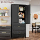 75" Kitchen Pantry Cabinet, Metal Storage Cabinets with Doors and Adjustable Shelves, Black Tall Pantry Cabinet with 3 Drawers for Dinning Living Room by CozyNest Decor