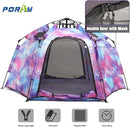 Portable Hexagon Kids Play Tent with LED Strip Lights Indoor Children Play House Easy Set-up Space Large Dream Tent for Night 4-5 Person & Birthday Gifts by TinyTreasures Baby Boutique