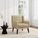UIXE Faux Leather Accent Chair, Modern Arm Club Chair Upholstered Armchair for Living Room, Comfy Single Sofa Seats Button Tufted Reading Seating, Cream by CozyNest Decor