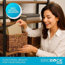BIRDROCK HOME Woven Storage Shelf Organizer Baskets with Handles - Set of 3 - Abaca Wicker Basket - Pantry Living Room Office Bathroom Shelves Organization - Under Shelf Basket - Handwoven (Espresso) by CozyNest Decor