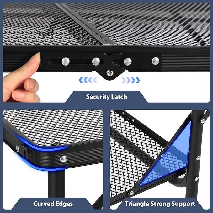 REDCAMP 36x24 Folding Grill Table for Outside with 2 Side Tables, Lightweight Portable Metal Aluminum Outdoor Grill Table with Adjustable Height Legs, Great for Camping Picnic Cooking BBQ, Black 3ft, photo 5 of 9