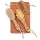 Natural Baby Brush Set - Wooden Brushes and Comb With Boho Travel Bag for Girl or Boy - Soft Goat Hair Brush for Cradle Cap, Bamboo Toddler Brush, Newborn Hairbrush for Scalp Grooming by TinyTreasures Baby Boutique