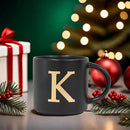 COLLECTIVE HOME - Monogram Ceramic Mugs, 15 oz Golden Initial Black Coffee Cups, Elegant Alphabet Tea Mugs, Elegant Personalized Mug with Gift Box, Unique Mug with Double Side Capital Lette (K) by CozyNest Decor