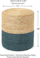 REDEARTH · Cylindrical Pouf Foot Stool Ottoman - Jute Braided Pouffe Poof Accent Sitting Footrest for Living Room, Bedroom, Nursery, Patio, Lounge (Natural Teal, 14.5"x14.5"x16") by CozyNest Decor