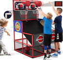 2 in 1 Dual Shot Basketball Arcade Game with 2 Dart Boards/Electronic Scoreboard/LED Light, Kids Basketball Hoop for Home Indoor Outdoor, Sport Toys Gifts for Boys Girls by TinyTreasures Baby Boutique