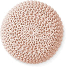 Casafield Round Pouf Ottoman, Light Pink - 20" Diameter x 14.5" High Cotton Knit Foot Stool - Boho Floor Pouffe for Living Room, Bedroom, Home Office by CozyNest Decor