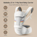 Baby Carrier with Hip Seat, BeBeBus 2-in-1 Ergonomic Newborn to Toddler Carrier up to 44 lbs, Detachable Hands-Free for Infant, All Season Forward-Facing Carry, Fits Waist Sizes up to 38 inch (White) by TinyTreasures Baby Boutique