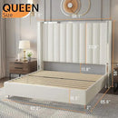 Jocisland Queen Size Bed Frame with 58" Tall Headboard, Platform Velvet Upholstered Bed with Channel Tufted Wingback Headboard and Plating Trim, No Box Spring Needed, White Cream by CozyNest Decor