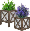Autumn Alley Farmhouse Front Porch Planters Set of 2 Stand with Galvanized Corrugated Metal Planters for Outdoors/Indoors - Rustic Wood Square Planters Box on Legs – Charming Farmhouse Décor, Brown by GreenHaven Gardens