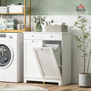 HOMCOM Laundry Hamper Cabinet with 2 Removable Baskets, Tilt Out Laundry Hamper Cabinet with 2 Drawers and 2 Beadboard Doors, Laundry Cabinet Bathroom Storage Cabinet, White by CozyNest Decor