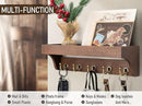 Rebee Vision Farmhouse Key Holder for Wall - Decorative Wooden Mail Organizer with 5 Rustic Key Hooks and Floating Shelf for Home Decor, Hallway, Entryway, Appartment (Retro Brown) by CozyNest Decor