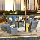 ovios 6 Pieces Patio Furniture Set with 30" Fire Pit Table, Outdoor Wicker Sofa with Ottomans, Comfy Cushions, High Back Couch Conversation Set, Grey Rattan, Denim Blue by GreenHaven Gardens