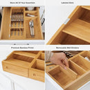 Premium Silverware and Utensil Drawer Organizers – Slanted 3-Compartment and 5-Compartment Design, Labeled Slots, Non-Slip Feet, 100% Sustainable Bamboo, 2 Pack by CozyNest Decor