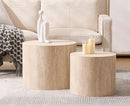 CIMOTA Round Wood Nesting Coffee Table Set of 2, Modern Circle Travertine End Side Table Sets for Living Room, Light Wooden Color/No Assembling by CozyNest Decor