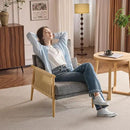 VINGLI Boho Braid Accent Armchair,Mid-Century Modern Chiar with Solid Wooden Armrest,Comfy Louge Cushion Chair with Waist Pillow for Bedroom,Living Room,Reading Room, Gray by CozyNest Decor