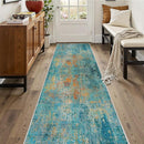 Washable Area Rugs 2'x10' Non-Slip Modern Abstract Soft for Living Room Entryway Bedroom Nursery, Print Pattern, Teal Blue Green Orange Rust Red Colorful by TinyTreasures Baby Boutique