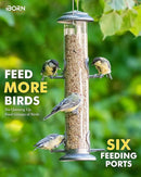 iBorn Metal Bird Feeder Hanging Wild Bird Seed Feeder for Mix Seed Blends Heavy Duty All Metal Silver Finish,14 Inch 6 Port(Seed is not Included) by CozyNest Decor