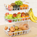 3 Tier Fruit Basket with 2 Banana Hooks, Large Capacity Multifunctional Detachable Sturdy Fruit Bowl with Wooden Handle Mesh Top for Kitchen Counter, for Bread Snacks Vegetables Produce, White by CozyNest Decor