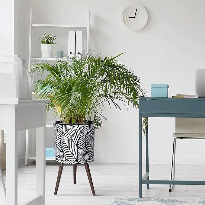 D'vine Dev 14 Inch Planter Pot with Stand, Mid-Century Tall Plant Pot with Legs for Indoor Plants, X-Large, White/Grey, 88-L-D-7, photo 2 of 6