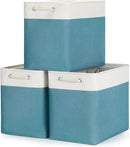Bidtakay Extra Large Storage Baskets for Shelves 3 Pack Fabric Storage Bins for Organizing Linen Collapsible Organizer for Closet-White&Teal by TinyTreasures Baby Boutique