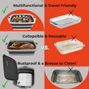 Collapsible Large (8L) BBQ Marinating Tub w/Cutting Board | Multipurpose Food-Grade TPE Prep Tub w/Lid | Built-in Colander & Drain Plug - for Camping | Tailgate | Picnic - Slate Black by GreenHaven Gardens