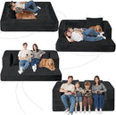 Folding Bean Bag Chair for Adults,3-in-1 Bean Bag Couch Faux Fur Floor Sofa Large Beanbag Convertible Bean Bag Sofa Bed with Pillow in Bedroom,Living Room,Apartment(Queen,Black) by CozyNest Decor