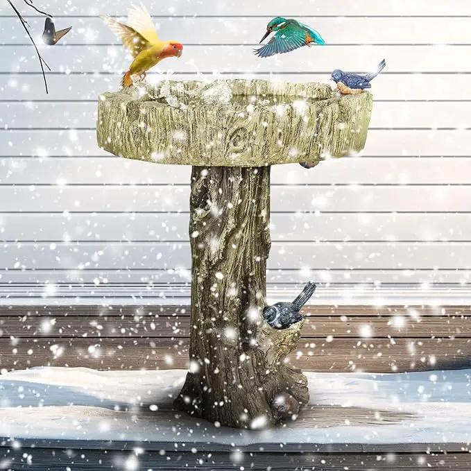 SunJet 24.4 Inch Heigh Wood-Look Concrete Bird Bath with Decorative Faux Bird – birdbath Rustic & Long-Lasting Design, Enhances Garden, Patio, Yard, Lawn Décor, photo 3 of 8