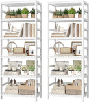 FOTOSOK 6-Tier Bamboo Shelf Set of 2, Bamboo Bookcase with Adjustable Shelves, Free Standing Storage Shelf Unit Plant Flower Stand, Tall Large White Bookshelf for Kitchen, Bathroom, Home Office, White by CozyNest Decor