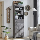 Bathroom Storage Cabinet, 72" Tall Farmhouse Storage Cabinet with 2 Drawers, Adjustable Shelves & Barn Door, Cabinet for Bathroom, Living Room, Kitchen, Grey Wash by CozyNest Decor