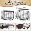 2pcs Fruit Basket Kitchen Storage Basket with Wood Lid, Stackable Wall Basket Fruit Basket for Kitchen, Countertop Organizer for Snack, Fruit and Veggie Storage, 11.8 x 7.9 x 8.5 Inch by CozyNest Decor