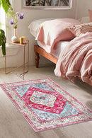 Lahome Boho Round Rug - 5Ft Washable Area Rug, Non-Slip Small Bathroom Rug, Lightweight Bedroom Throw, Oriental Distressed Print Carpet for Entryway, Sofa, Nursery, Kids Room by TinyTreasures Baby Boutique