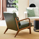 Glitzhome Mid Century Hunter Green Accent Armchair, Single Reading Armchair PU Leather Lounge Chair with Walnut Ruberwood Frame by CozyNest Decor