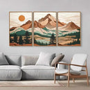 Tinonedraw Mountain Framed Canvas Wall Art Set of 3, Sunrise Forest Woodland Landscape Art Prints, Boho Coloful Ridge Scenery Wall Decor, Wood Pine Wilderness Art Paintings for Living Room Bedroom, Office 16"x24" by CozyNest Decor