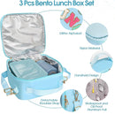 Kids Lunch Bag with 10oz Thermos, with 6 Compartment Bento Box, Blue Nylon Insulated Preppy Lunch Box Adjustable Strap Birthday Gift for Girl Kids Teens Picnic School Travel by TinyTreasures Baby Boutique