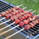 12 Pack Kebab Skewers BBQ Barbecue Skewers Stainless Steel Flat Sticks 22 Inch Heavy Duty Large Wide Reusable with Nonslip Wooden Handle Ideal for Shish Kabob Chicken Shrimp and Vegetables by GreenHaven Gardens