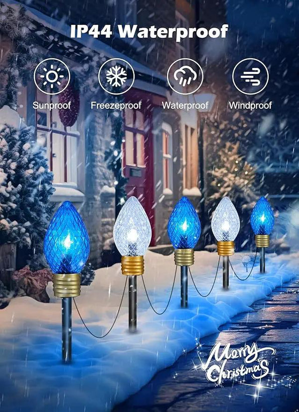 Moonflor Strawberry Jumbo C9 Christmas Pathway Lights Outdoor - 2Pack Total 17FT 10 LED C9 Walkway Light, Christmas Decoration Outside,Christmas Lights Outdoor for Lawn Yard Holiday, Blue & Pure White, photo 2 of 6