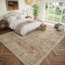 Washable 10x14 Area Rugs for Living Room, Boho Non-Slip Silicone Backing Rugs for Bedroom Dining Room Office, 0.3" Neutral Oriental Throw Carpet with 0.16" Cushioning Pad, Brown/Multi by TinyTreasures Baby Boutique