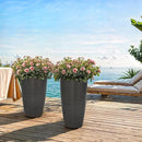 22.8" Resin Planters for Outdoor Plants, Set of 2 Modern Large Flower Pots with Handmade Brushed Metal Finish, Weather Resistant for Indoor/Outdoor Year-Round Use by CozyNest Decor