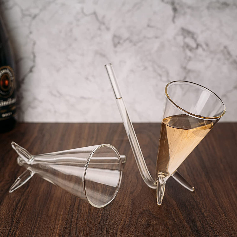 Champagne Shooter - Chug Flutes Guzzler Glasses Unique Gifts for Bachelorette Party Favors & White Elephant Gifts, Drinking Games, Self Standing - Prosecco & More Bong Style, Reusable Acrylic 2pk