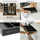 Adjustable Kitchen Drawer Organizer for Utensils and Junk, Food-Safe Contract Grade with 100% Sustainable Wood, Expandable from 10.5 to 19 Inches Wide - Black Bamboo by CozyNest Decor