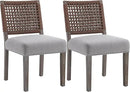 Kmax Farmhouse Dining Chairs Set of 2, Rustic Kitchen Chairs with Linen Fabric Seat and Woven Back, Vintage Accent Chairs for Dining Room, Living Room, Grey by CozyNest Decor