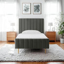 Livinia Twin Size Elton Velvet Platform Bed, Upholstered Bed Frame with Vertical Channel Tufted Headboard Footboard, Strong Wood Slats, No Box Spring Needed, Gray (Twin) by CozyNest Decor