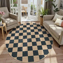 Lahome Checkered Round Rugs 6ft, Outdoor Patio Easy Jute Rug Indoor Outdoor Circle Carpet, Farmhouse Nature Non Shedding Non Slip Washable Black Carpet for Living Room Entry Deck by CozyNest Decor