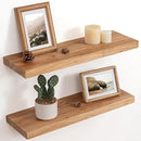 Floating Shelves for Wall Decor, 8" Deep Rustic Solid Elm Wood Floating Shelves Wall Mounted, Wall Shelves with Invisible Bracket for Living Room Bathroom Bedroom Kitchen, 24 Inch Set of 2, Natural by CozyNest Decor